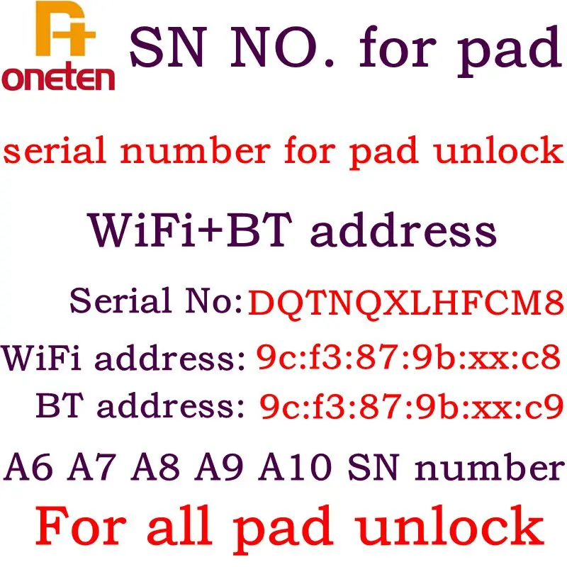 Серийный номер SN для iPad Mini 1 2 3 4 iPad Air 1 2 iPad Pro серийный номер WiFi Bluetooth адрес для iPad icloud разблокировка