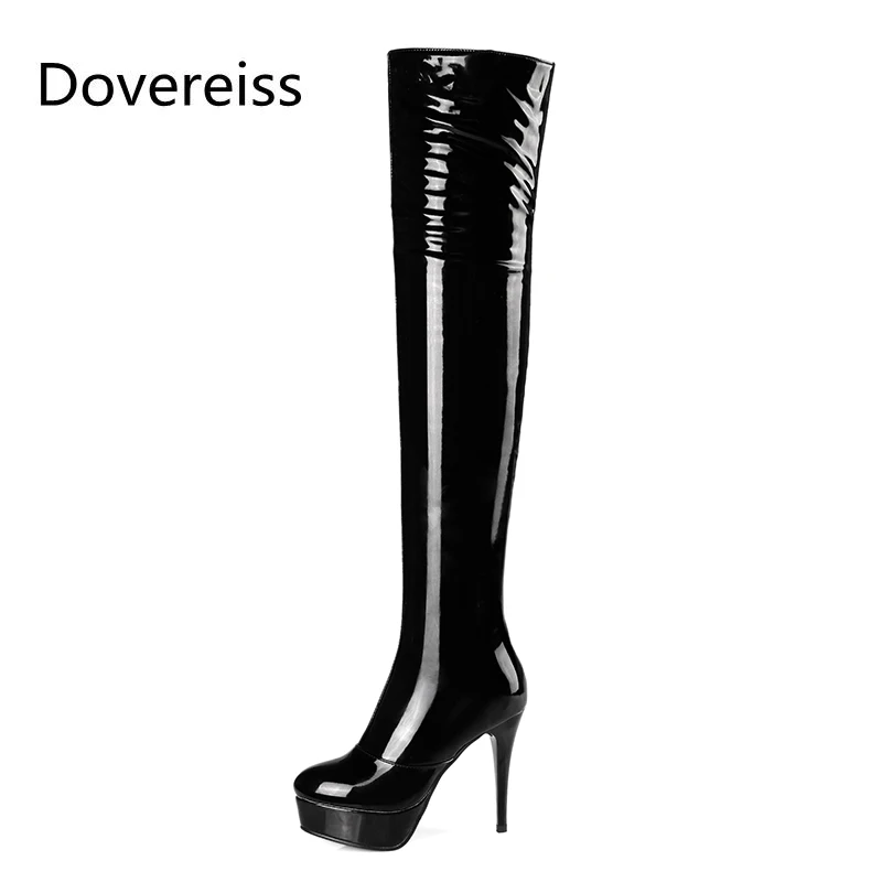 

Dovereiss/Модная женская обувь зимние пикантные элегантные сапоги выше колена с острым носком в сдержанном стиле из водонепроницаемого материала на шпильке 33-45