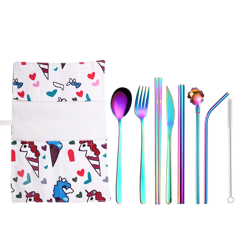 9 шт./компл. Портативный Нержавеющая сталь набор столовых приборов со столовыми