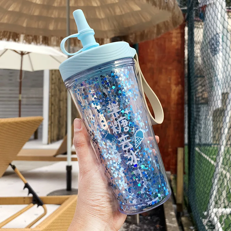 Модная пластиковая чашка для воды с принтом силиконовая герметичная крышкой