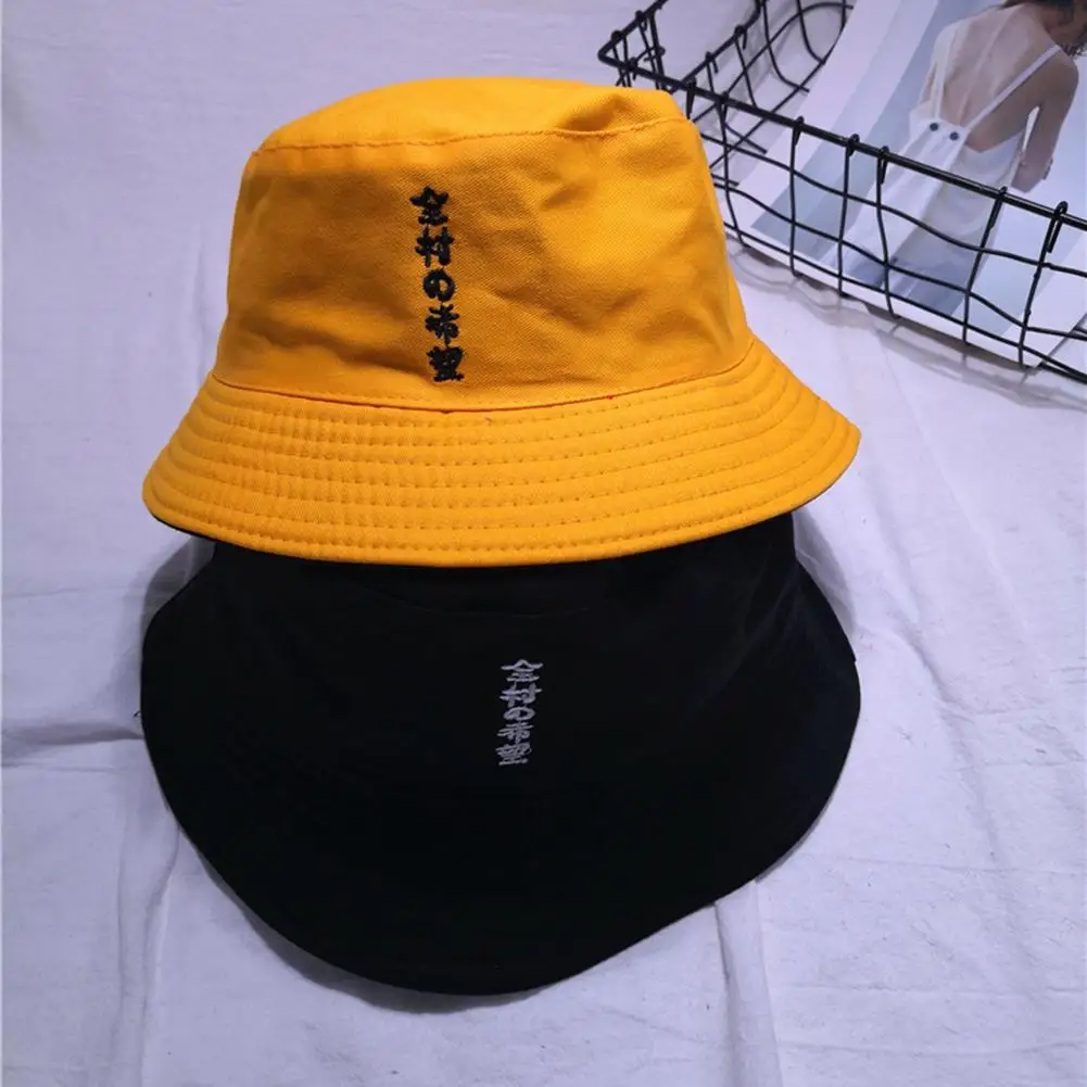 Casual Embroidery Chinese Letter Bucket Hat Hip Hop Outdoor Summer Japanese Travel Vacation Women Sun Panama Fisherman Cap | Аксессуары