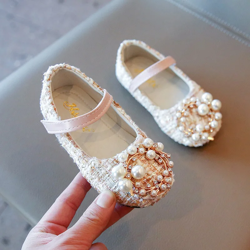 

Детские туфли с жемчугом и стразами для девочек, милые танцевальные туфли принцессы, повседневные туфли, новинка 2022, Детские праздвечерние чные свадебные туфли, E620