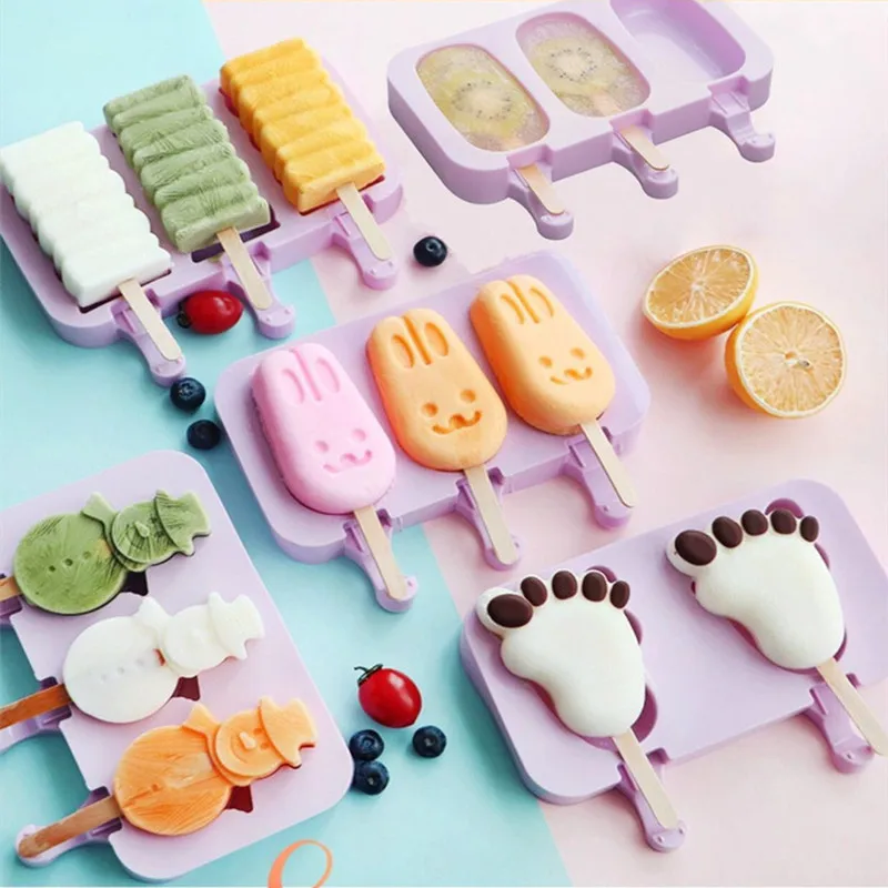 

Ice Cream Mold Popsicle Molds Diy Homemade Reusable Pop Maker with Lids and Sticks Cute Cartoon Ice Lolly Mould Kitchen Tools