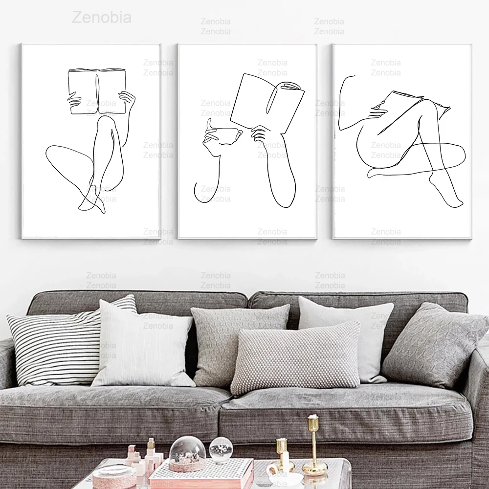 

Coffee Art Print Abstract Woman Hands Book Line Drawing Canvas Painting Bookish Poster Bookstore Wall Art Hd Picture Cafe Decor