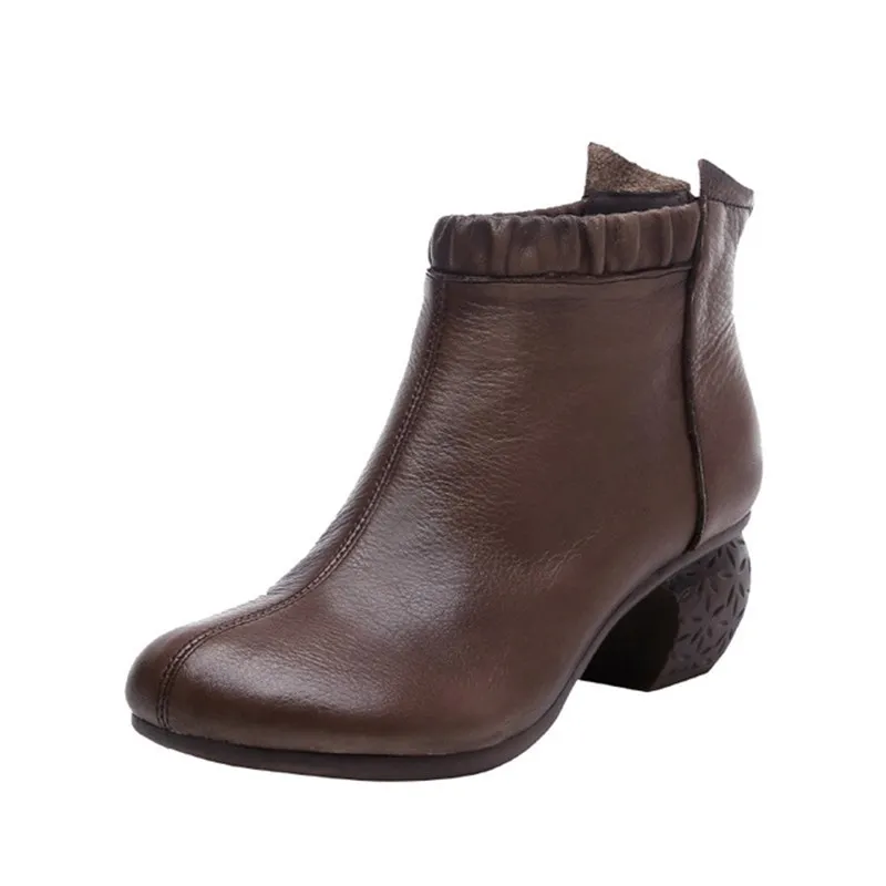 

women boot autumn winter new leather fashion retro plus velvet short boot women thick heel soft bottom round head Martin boot