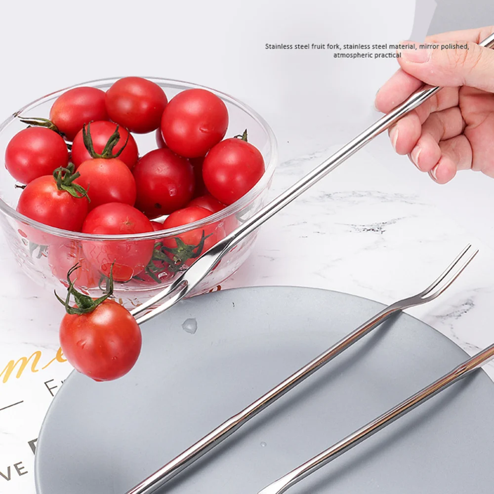 2pcs Stainless Steel Long Handle Fruit Forks Two Teeth Dessert Practical Cake Party Supplies for Home Banquet Bar | Дом и сад