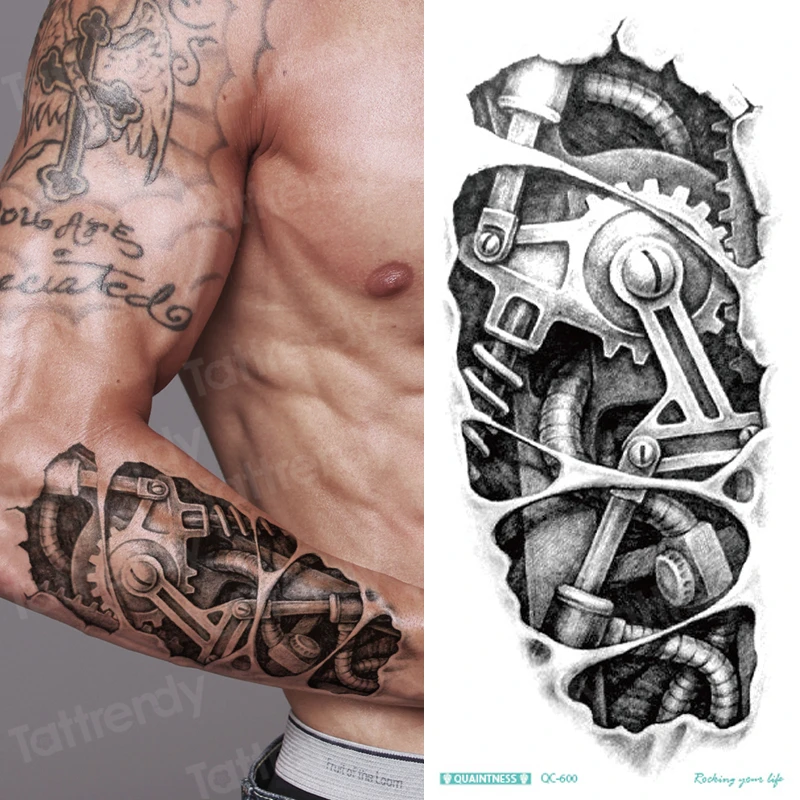 

New 1 Piece Temporary Tattoo Sticker mechanical Design Waterproof Sexy Tattoo on Arm Body Art Fake Tattoo Sticker for Men Boys