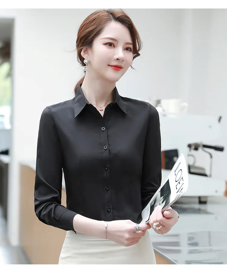

Spring Autumn Korean Student Professional Shirt Solid Color Women'S Clothes Long-Sleeve Single-Breasted Blouse Ladies Shirts