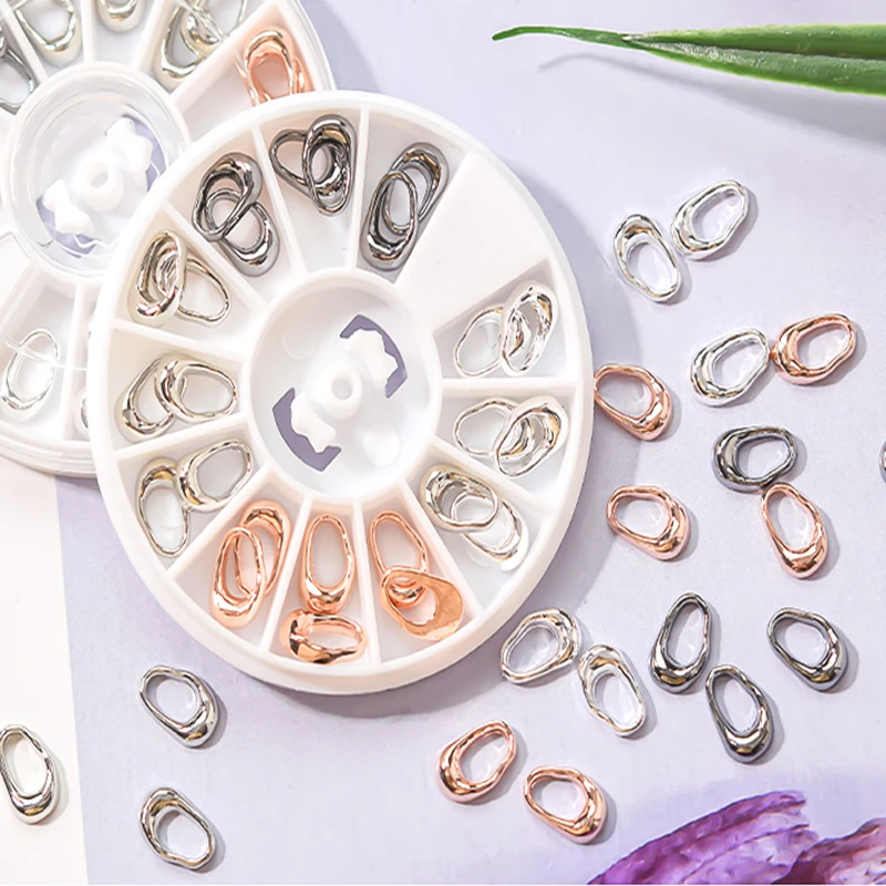 

24pc/wheel Irregular Hollow Ring Nail Art Charms Deco.3D Alloy Rose Gold Nail Studs Manicure New Arrive 6*10mm Charms