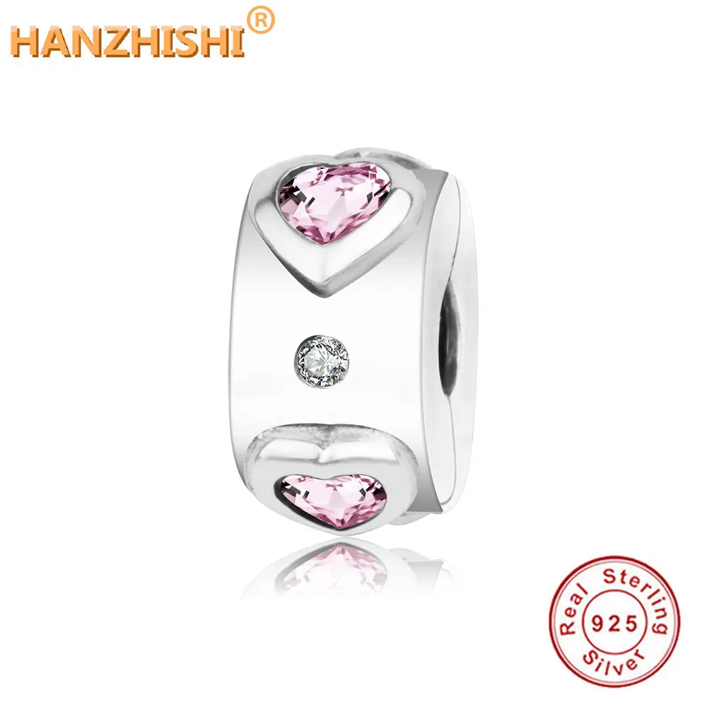

2018 Newest DIY Fits Original pandora Charm Bracelet Jewelry Making Gift berloque 925 Sterling Silver Heart Clip Charms With CZ