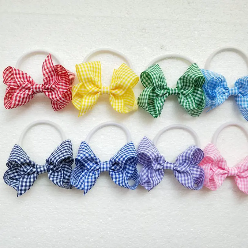 Клетчатый плед с заколки бантами для волос эластичной лентой Галстуки девочек
