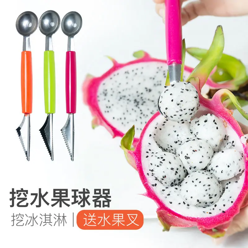 

2 In1 Dual-head Stainless Steel Carving Knife Fruit Watermelon Ice Cream Baller Scoop Stacks Spoon Home Kitchen Accessories