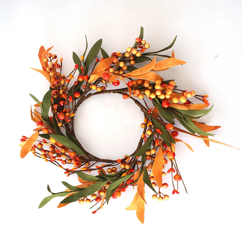 

Artificial Berry Wreath Autumn Decoration with Berry Stems Vibrant Leaves for Front Door Wall Window Fireplace Thanksgiving