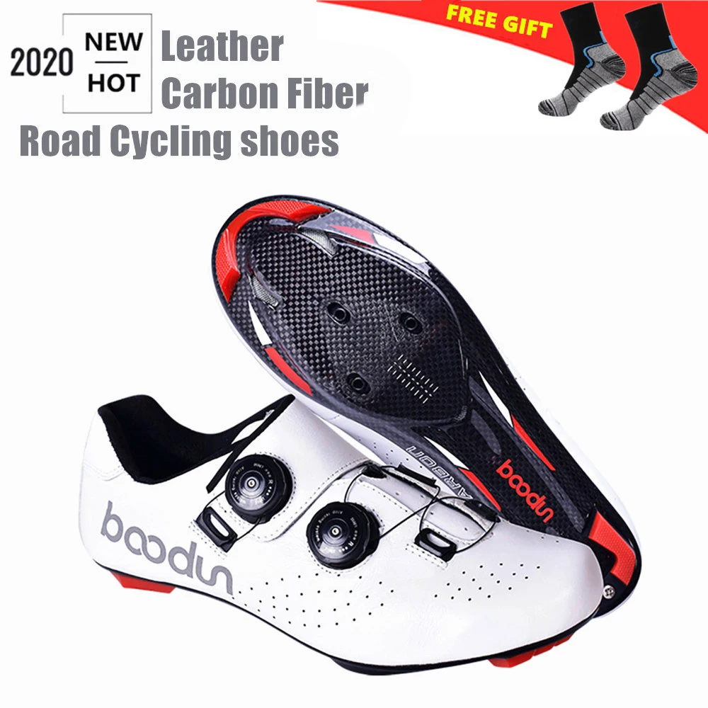 

Boodun Carbon Fiber New Road cycling shoes Leather ultralight Self-Locking Shoes professional racing road bike bicycle sneakers