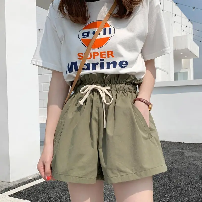 

Cotton casual shorts women's loose summer high waist casual Korean students' wide leg and thin A-line tooling hot pants