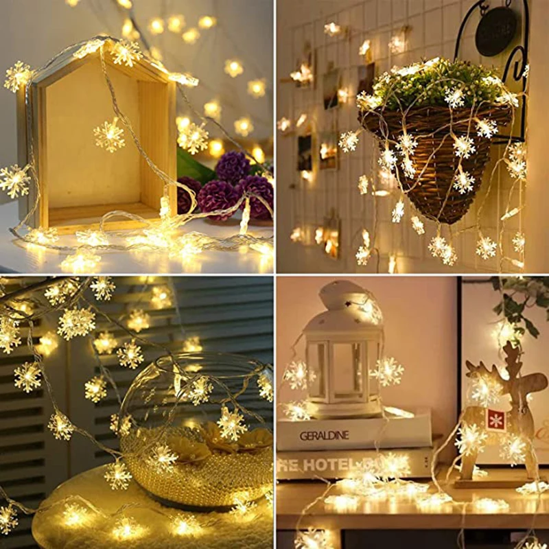 

6M/19.7ft Snowflake Christmas Lights 40 LED String Lights Xmas Lights Waterproof for Outdoor Indoor Bedroom Decorations DSS899