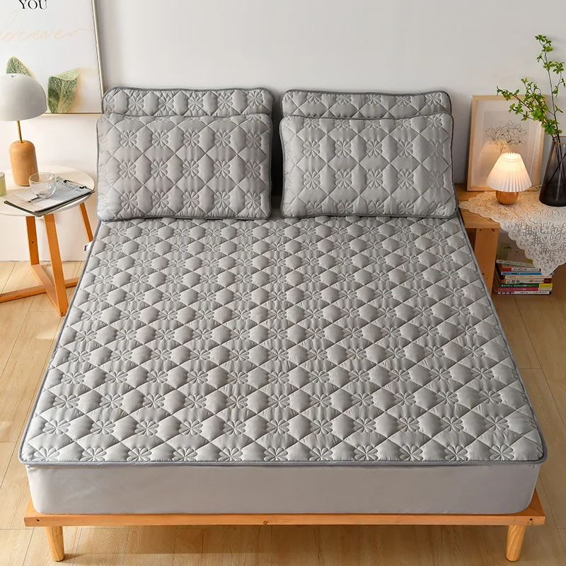Хлопковый утолщенный стеганый чехол для матраса антибактериальный протектор