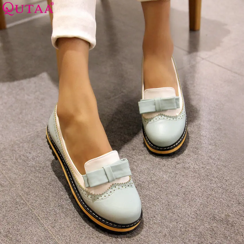QUTAA г. Женские туфли-лодочки универсальные модные женские туфли-лодочки из искусственной кожи на платформе без застежки с бантом Повседневная женская обувь размер 34-43