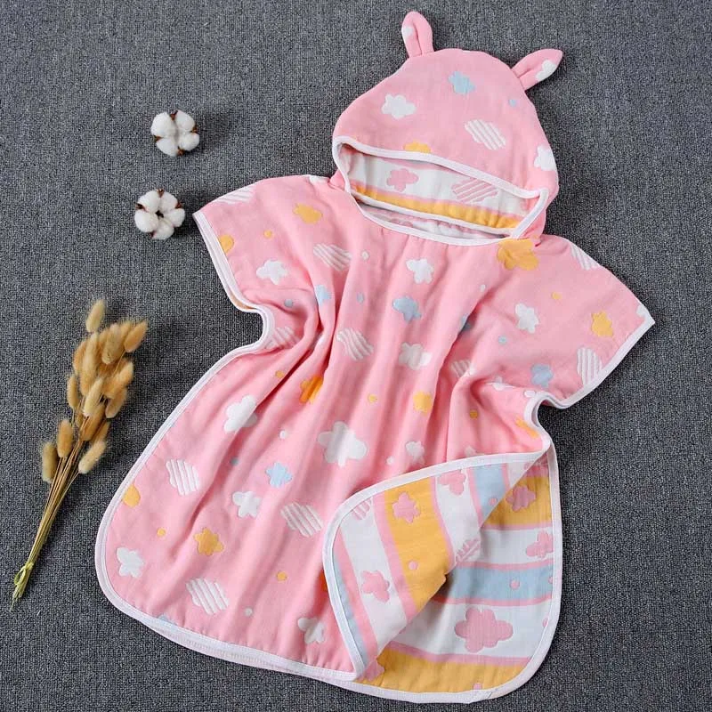 Детское полотенце накидка хлопковый банный халат 6 слоев марля Детская моющаяся
