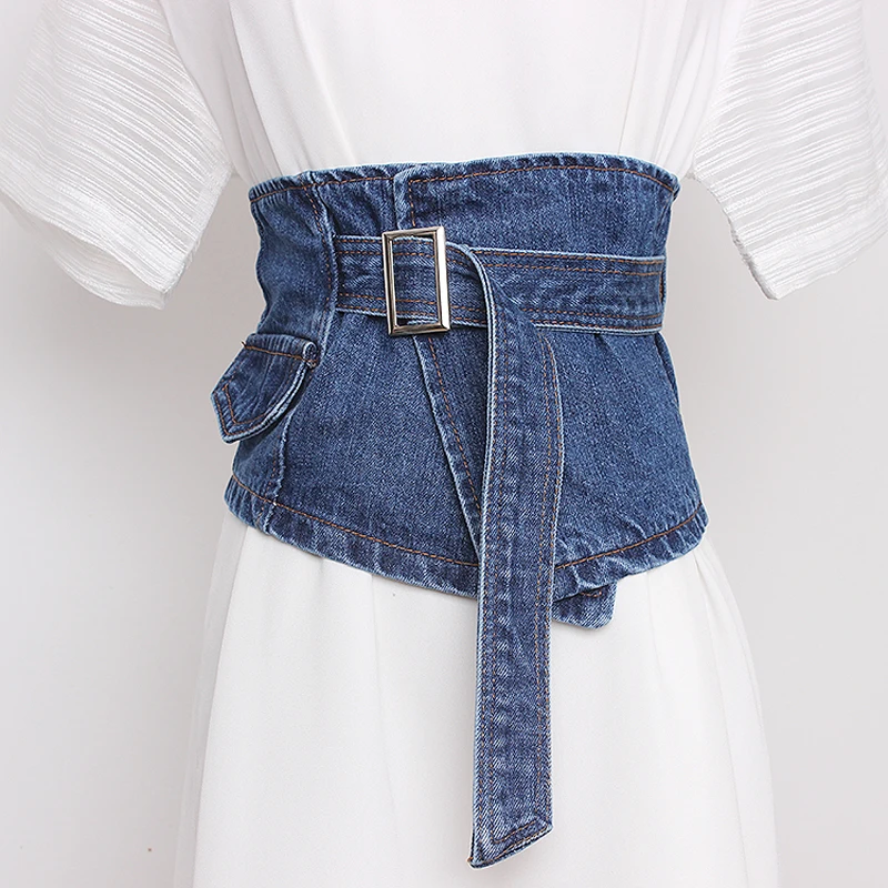 Women's Denim Wide Waist Belts with Buckle Ladies Female High Waist Corset Cinch Belts Waistband Dresses Accessories