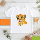 Детская футболка, новая летняя футболка Kawaii Lion King Simba, одежда для малышей в стиле Харадзюку, детская футболка с короткими рукавами и рисунком из мультфильмов для девочек и мальчиков