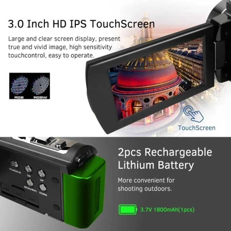 ORDRO HDV-AE8 4K WiFi цифровая видеокамера DV рекордер 30MP 16X цифровой зум ИК Ночное Видение 3