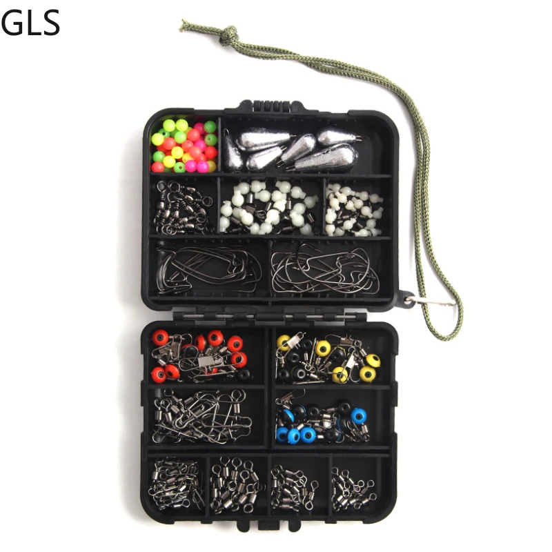 

176Pcs Professional Sea Fishing Accessory Set Connector/Lead Sinker/Crank Hook/Space Bean Plastic Box Ice Winter Kit