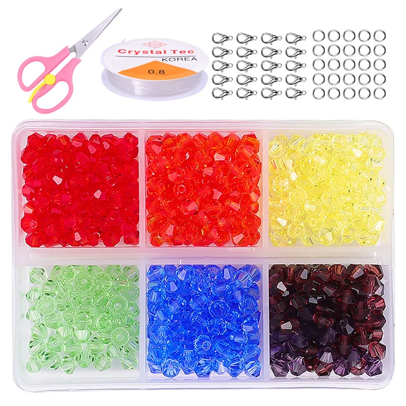 

600Pcs Acrylic Beads Jewelry with Brass Lobster Claw Clasps Scissors and Elastic Wire Beads For Jewelry Making Supplies Kit
