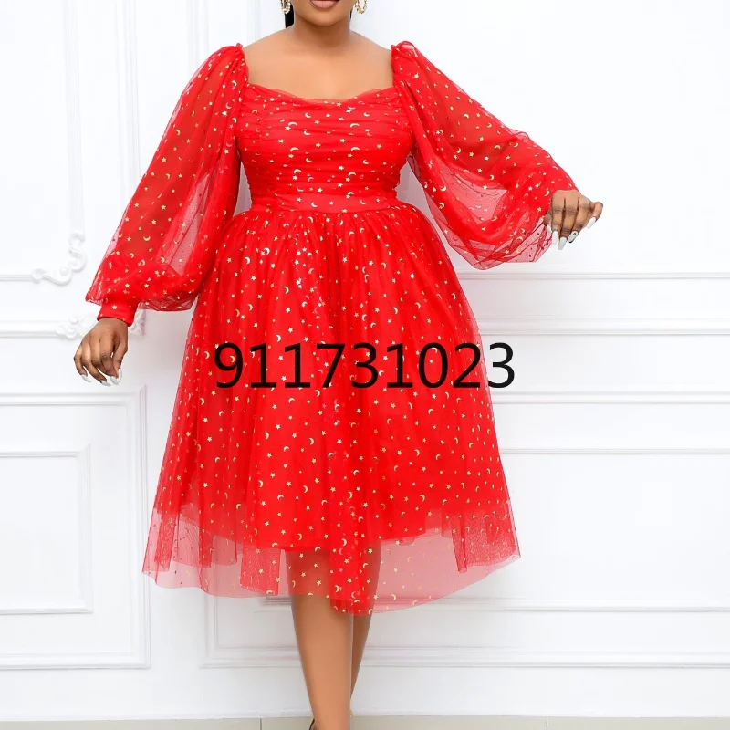 Африканские платья для женщин с квадратным воротником пышными рукавами модное