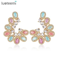 luoteemi luxury rainbow simulated gemstones waterdrop cubic zircon drop earring for women bridal wedding unusual accessories