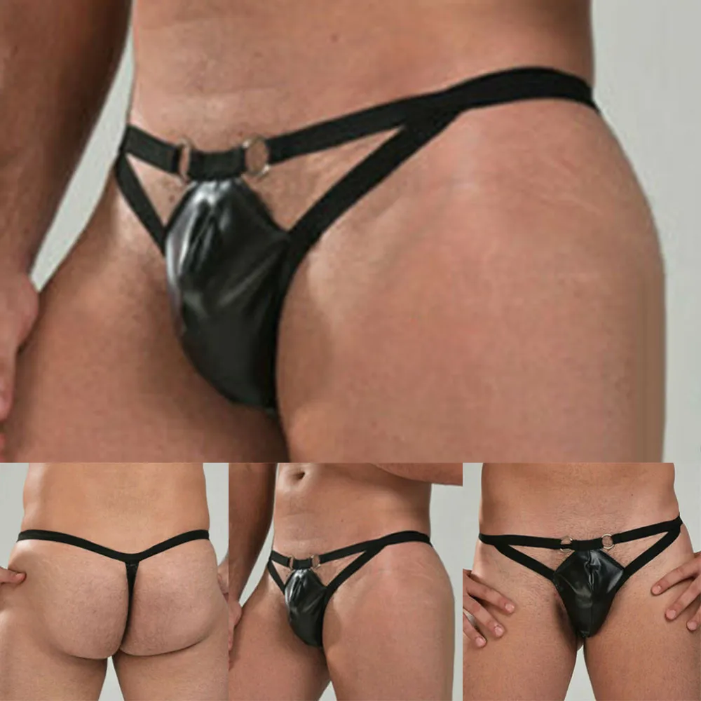 

Men's Underwear Sexy Lingerie Men Jockstrap Sexy G String Thong Jock Strap Cross Open Back Faux Leather Briefs G-String Boxers