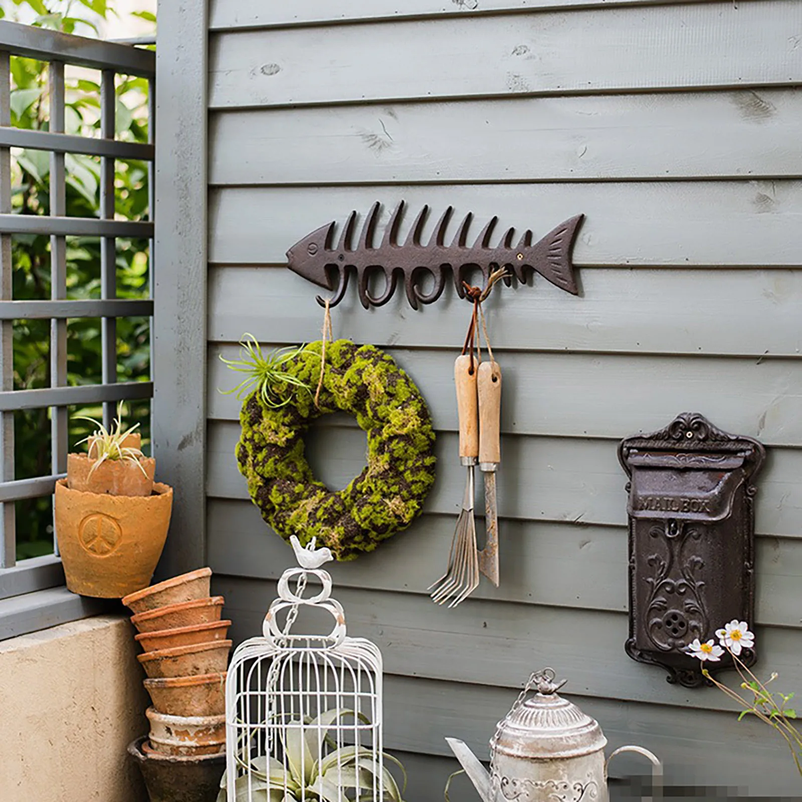 Креативная винтажная вешалка для пальто Fish из металлического железа с милыми настенными крючками в виде рыбы и костяного брелока для ключей садовой декорации.