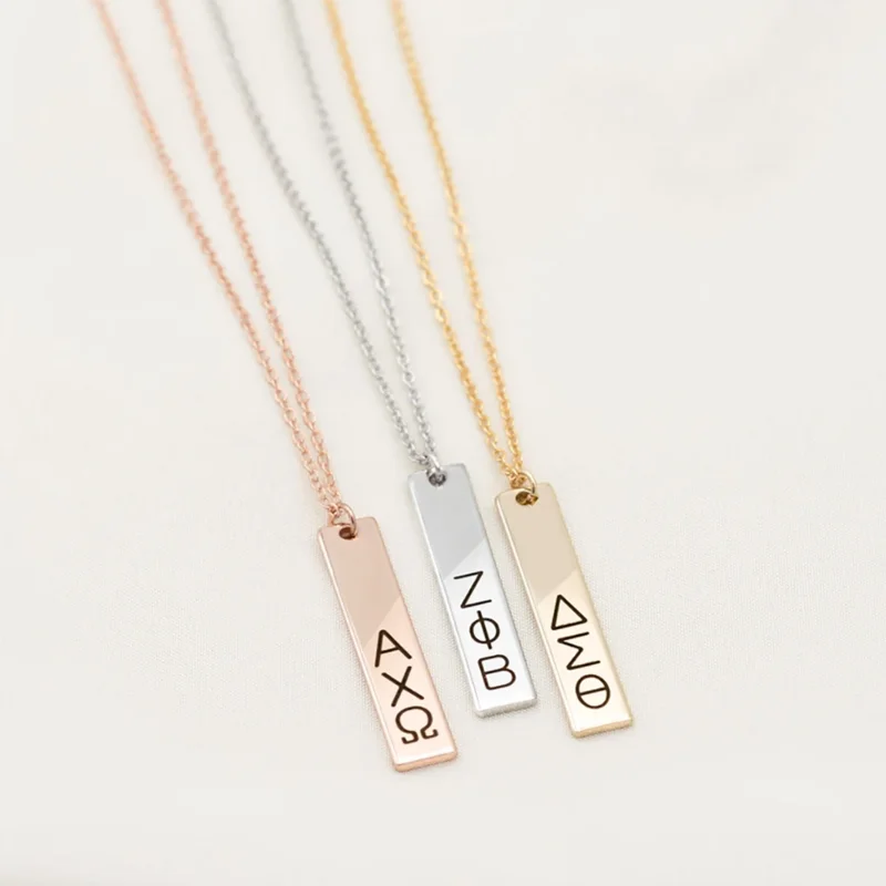 

Personalized Custom Greek Letters Bar Necklace Sorority Necklace Zeta Tau Alpha Kappa Alpha Theta College Student Gift