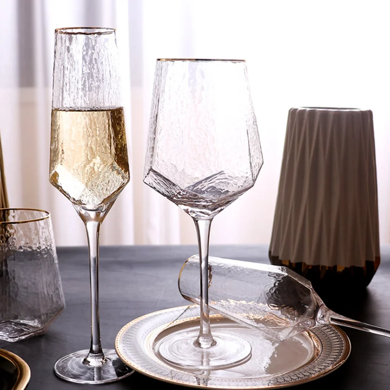 2 Pcs Wine Glasses Home Hammered Goblet Creative Glass Cups Red Diamond Champagne Brandy Wedding Luxury Drinkware | Дом и сад