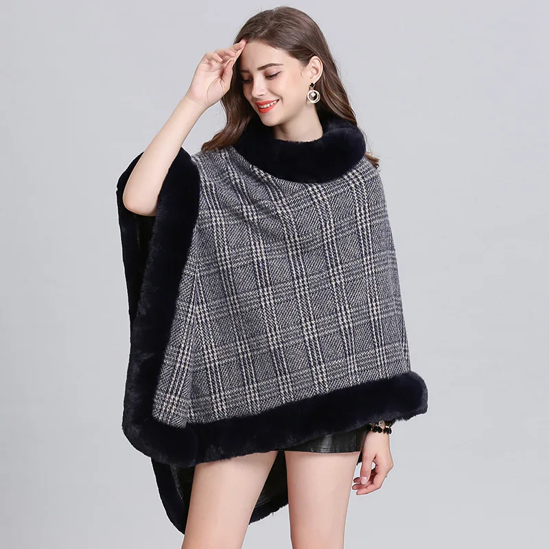 2019 Модные женские зимние теплые клетчатые пончо и накидки один размер вязаная