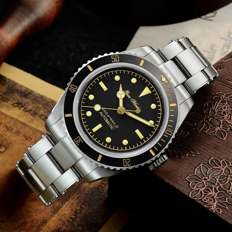 San Martin 6200 Мужские автоматические часы Diver серебряного цвета влагозащищённые