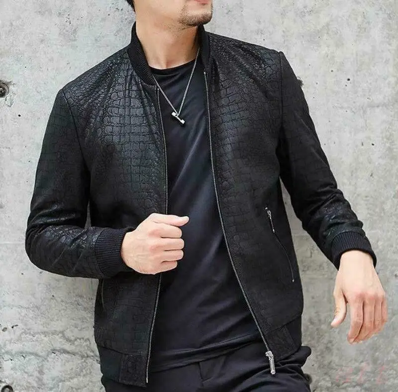 

Stylish Leather Biker Mens Jackets Alligator Print Sheepskin New Jacket