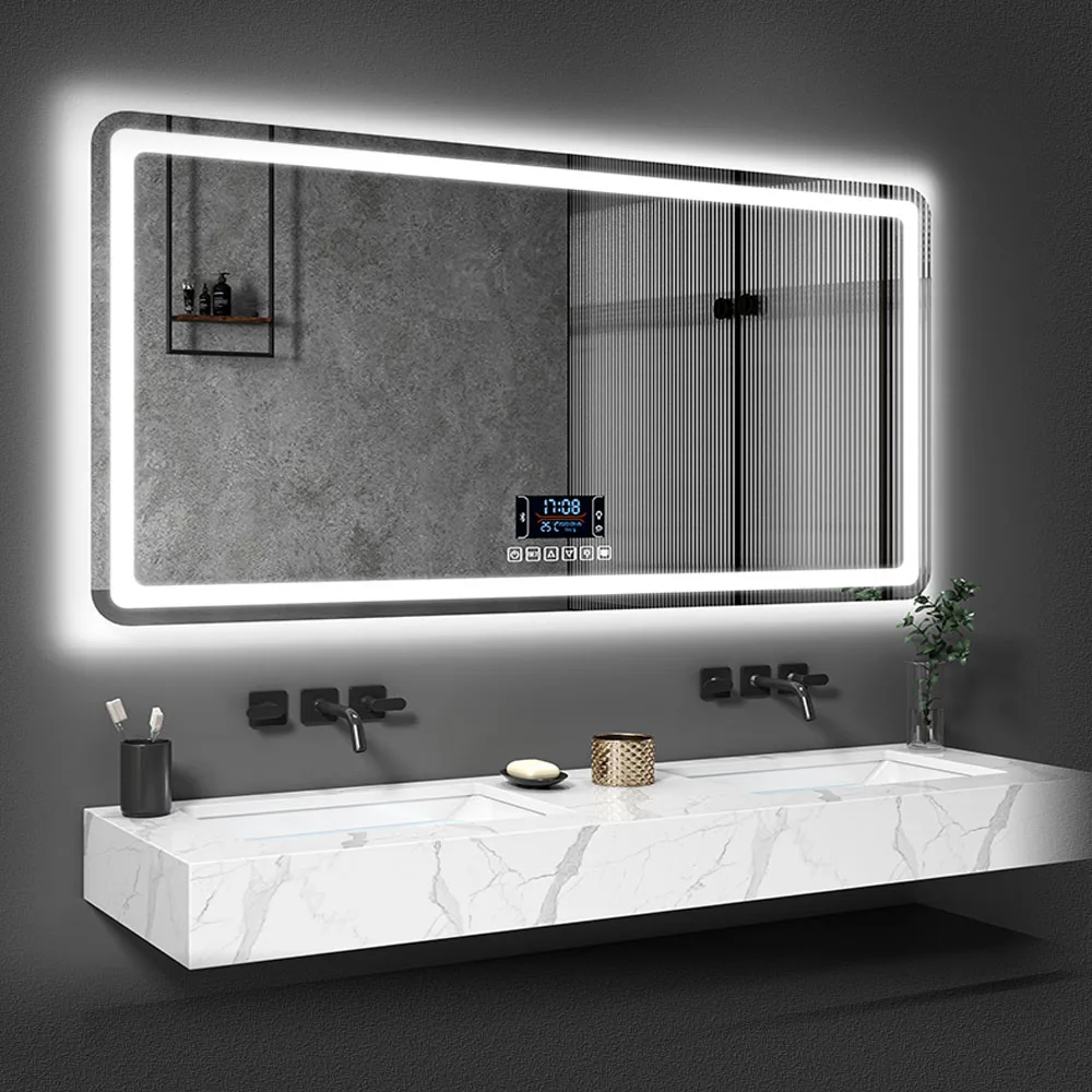 

70x90cm Smart Bluetooth Demist Rectangular Bathroom Mirror High Quality Refection three Color LED Bathroom Mirror