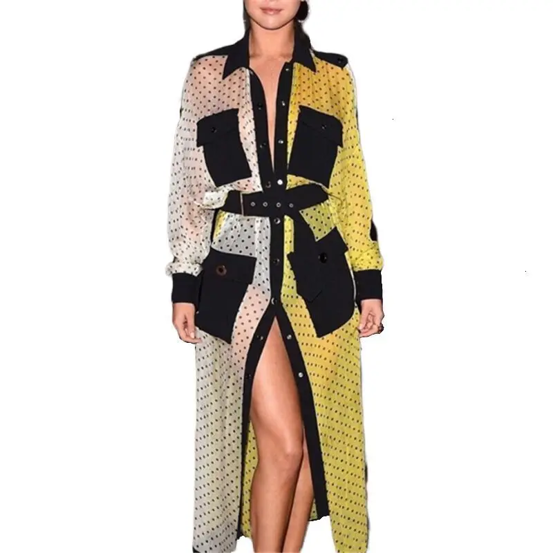 EWQ/женская одежда весна 2020 новинка платье рубашка контрастных цветов с отложным