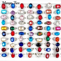 50pcslot fashion colorful glass rings for women mix style silver plated metal zircon gemstones ring wedding jewelry party gifts