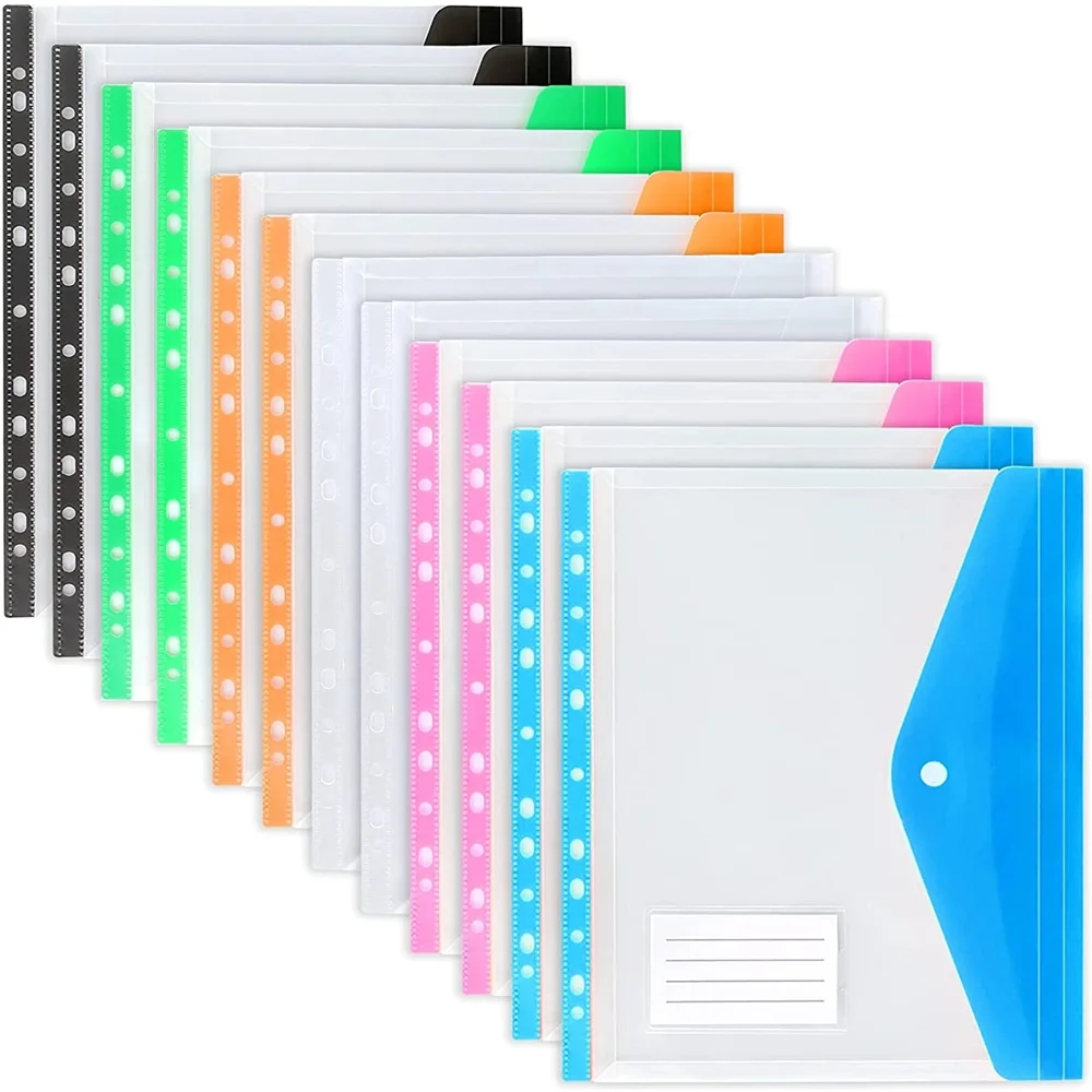 

A4 Size Plastic File Folders Wallets Colorful Document Files Envelope Bags for School Office Home Supplies
