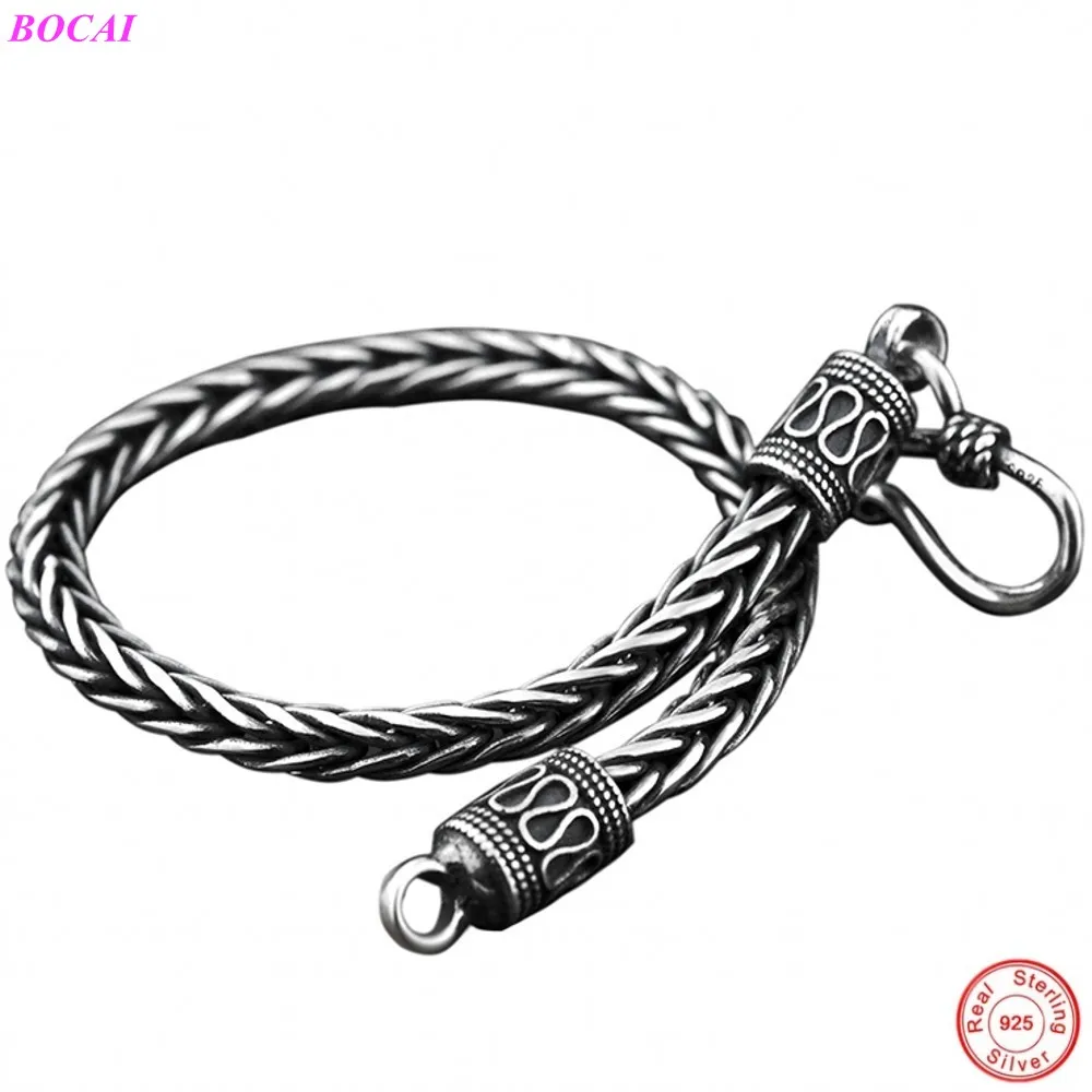 Мужской серебряный браслет BOCAI S925 пробы винтажная плетеная цепочка ручной работы