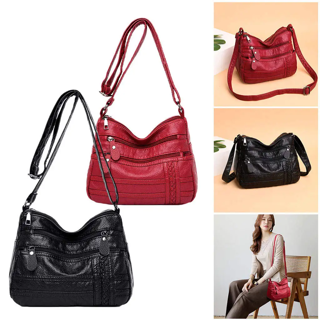 

Women Multi-layer Crossbody Bag Soft PU Leather Shoulder Handbags Purse