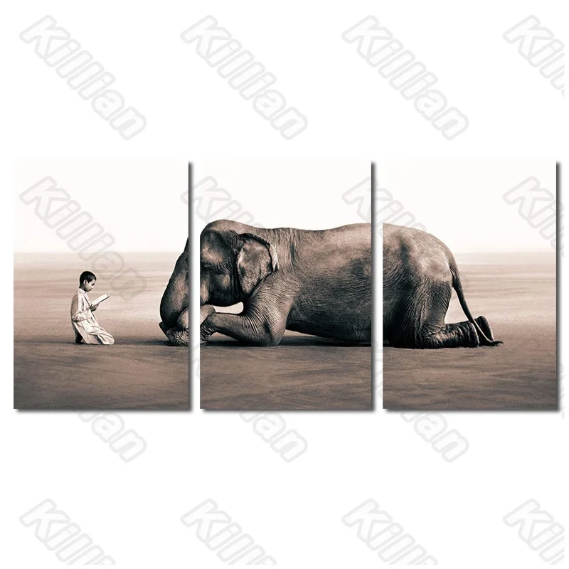 

Elephant and Boy Frameless Poster Home Bedroom Decorative Living Room Decoration Canvas Painting Hd Print Poster Gray Tone Style