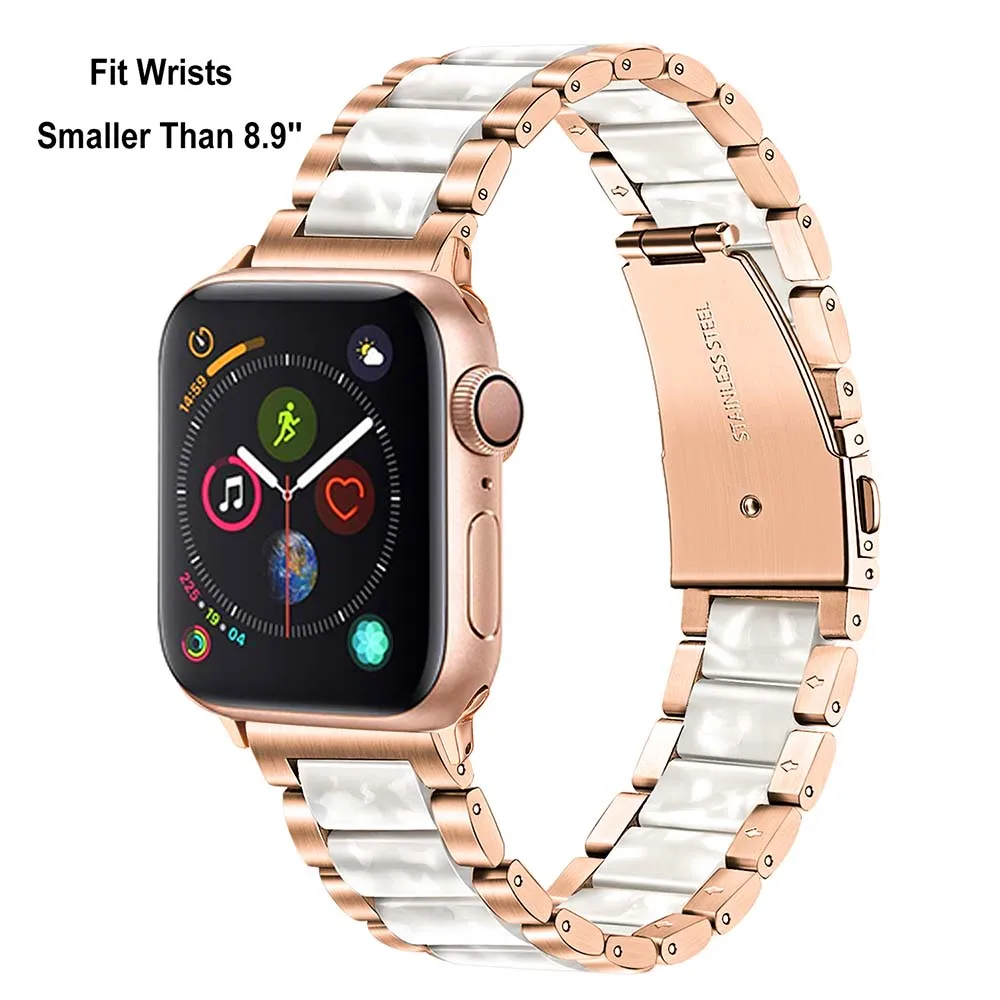 Для женщин Смола+ Нержавеющая сталь ремешок для наручных часов Apple Watch, версии наручных часов iWatch, 5, 4, 3, 2, 1, 44/40/42/38 мм браслет на запястье с металлическим браслетом, женский браслет