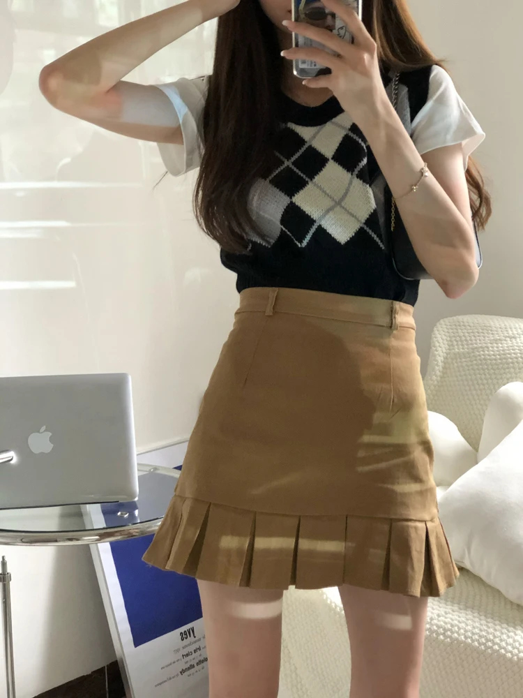 

All-Match Fishtail Skirt 2021 Summer New High Waist Slimming Wooden Ear A- Line Skirt Solid Color Elegant Short Skirt for Women