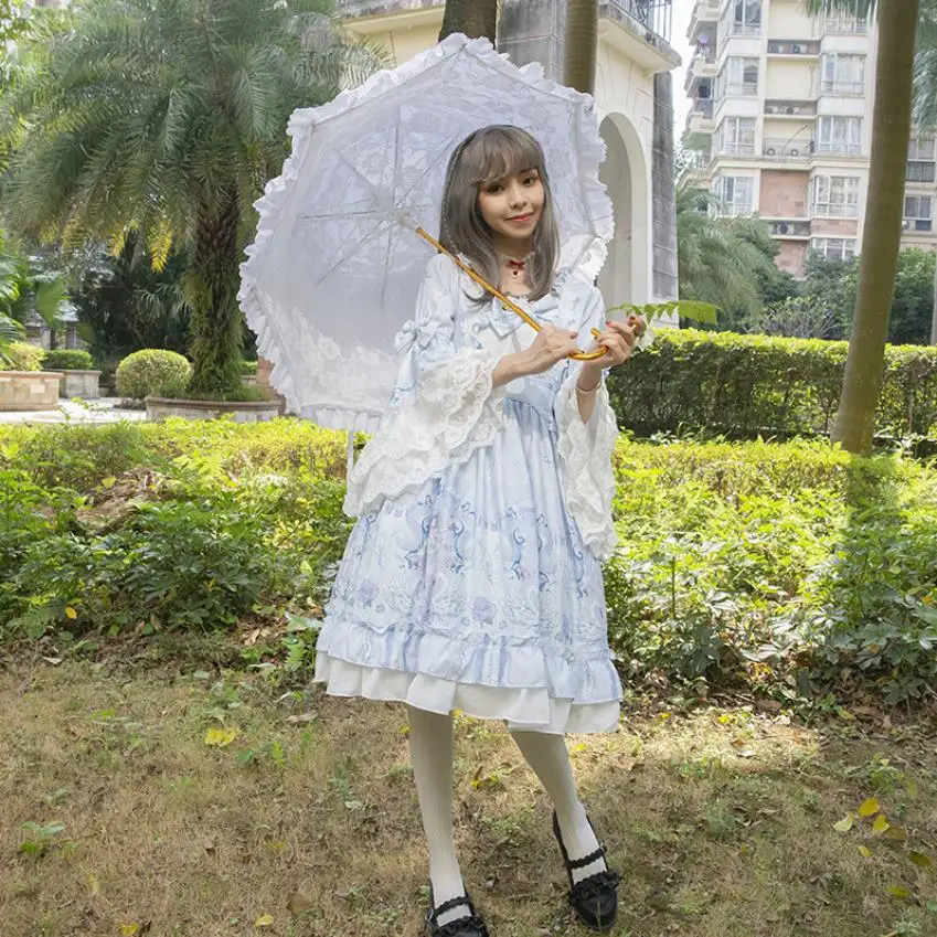 

Royal fairy japanese style soft sister lolita dress female mori girls Shirayuki big bow stitching lace cute gown dress F1308