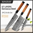 Набор кухонных ножей шеф-повара XINZUO VG10, кованый ручной нож из дамасской стали, резак для мяса из нержавеющей стали, 3 шт.