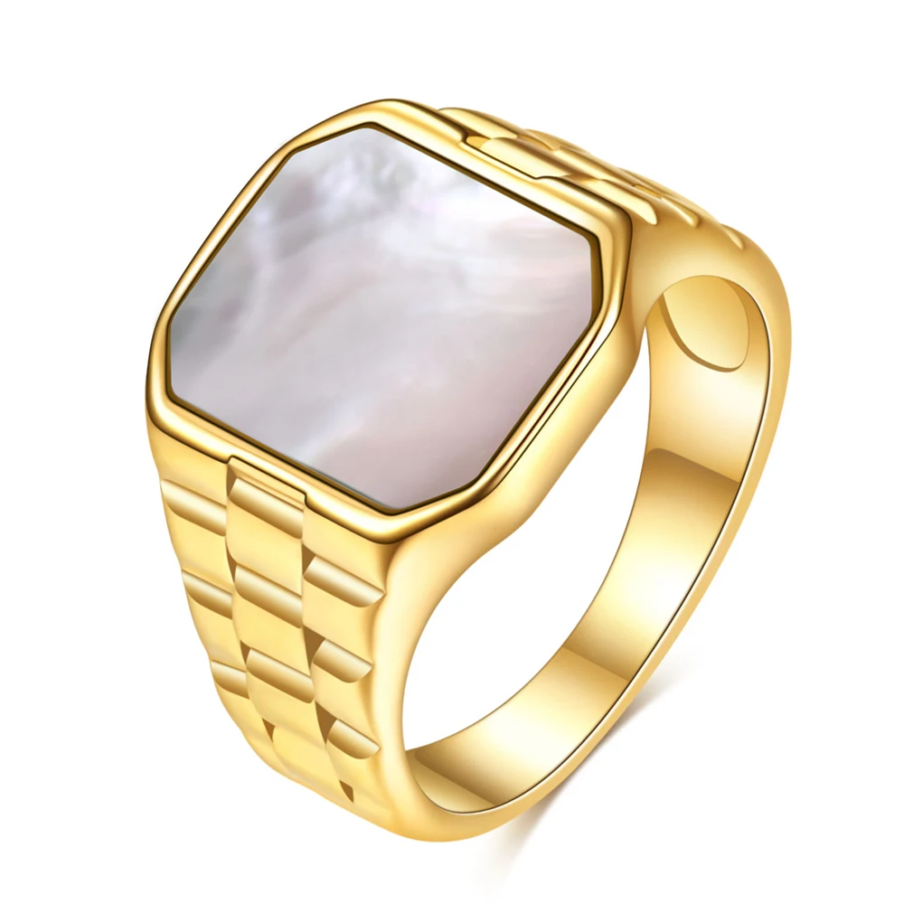 

Trendy Shell Geometic Square Statement Ring For Women Stainless Steel Party Wedding Jewelry Gift Chunky Anillo Mujer Accessories
