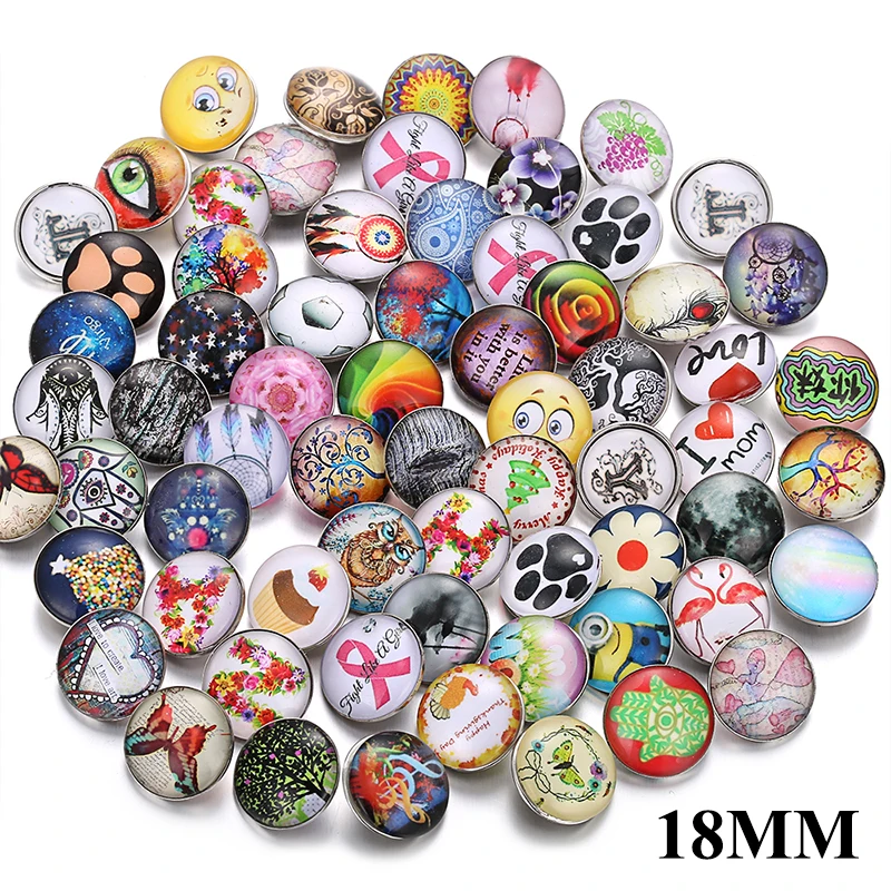 10pcs/lot Wholsale Snap Button Jewelry Rhinestone Metal Glass 12mm 18mm Flower Buttons Fit Leather Silver color Bracelet | Украшения и